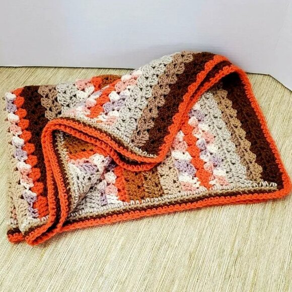 Crochet BABY BLANKET AFGHAN Lap Granny Squares Stripes 38" x 28" Warm Handmade - Picture 6 of 9